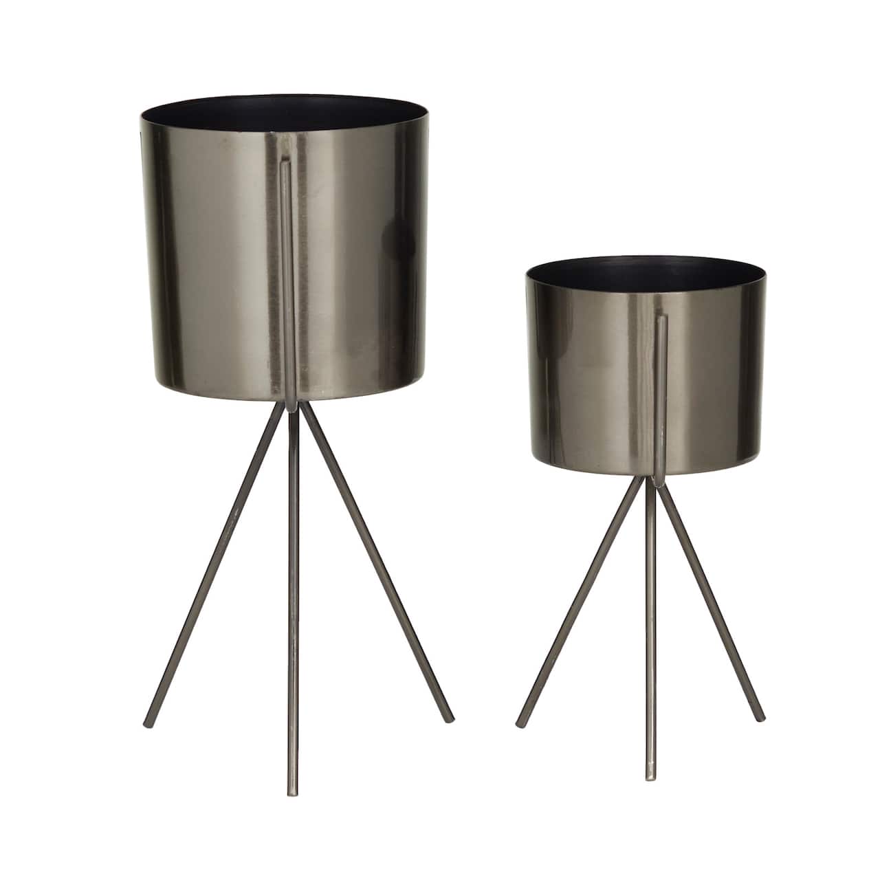 Dark Grey Contemporary Planter, Set of 2" 12", 9"